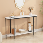 Same Code 40085878 Console Table 2 Tier Narrow Entryway Table with Storage Shelves Faux Marble Narrow Table for Living Bedroom Hallway Office Easy Assembly, Black & White - Image 11
