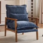 Cloud Shaped Indoor Leisure Chair with Solid Wood Armrest & Solid Wood Frame, Chenille Fabric Accent Chair with Lumbar Pillow, Single Sofa Chair Slate Blue - Image 19
