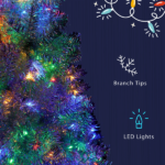 6FT Sliver Pre-Lit Artificial Christmas Tree, Hinged Full Tree with Metal Stand, 800 Branch Tips, 300 LED Lights,11 Lighting Modes, Holiday Decoration Tree for Indoor and Outdoor-NO support selfpickup - Image 4