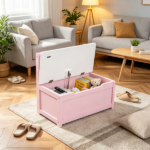 Pink Storage Bench Toy Box Chest with Large 27L Interior Toy Organizer with Top Lid And Backrest for Nursery Playroom Bedroom Furniture 24" x 12" x 20" - Image 5