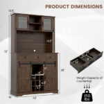 Brown Farmhouse 72" Pantry Cabinet with Hutch, Sliding Barn Doors & Wine Storage Rack - Image 3