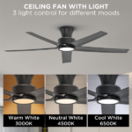 52 inch Ceiling Fans with Lights, Large Air Volume Ceiling Fans with Reversible Quiet DC Motor and Remote, 5X-W5[Unable ship on weekends, TK/TEMU only for pickup, only TX10643 warehouse supports GOFO] - Image 9