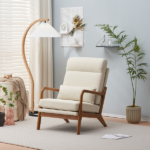Same Code 47026089 High Back Solid Wood Armrest Backrest Iron Frame Linen Indoor Leisure Chair Off-White - Image 17