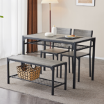 Same Code 99109540 Dining Table Set for 4, Kitchen Table with 2 Chairs and a Bench, 4 Piece Kitchen Table Set for Small Space, Home Kitchen Bar Pub Apartment, Gray - Image 31