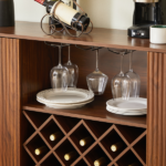 58" Modern Wavy Curve Sideboard-Multifunctional storage cabinet with wine rack and glassware holder, adjustable shelves for wine storage and coffee bar, suitable for kitchens and dining rooms.Walnut - Image 13