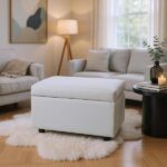 Beige Linen-Textured Storage Ottoman with Rubber Feet – 63×43×43cm Bench for Entryway, Bedroom or Living Room - Image 2