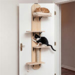 Door Hanging Cat Tree 5-Level Height Adjustable 4-Tier Climber No-Drill for Apartment Beige