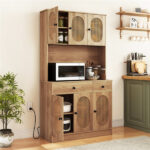 Natural Boho 6-Door Pantry Cabinet, PE Rattan Doors & Built-in Charging Station (2 AC Outlets + 2 USB Ports) - Image 2