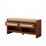 Brown 3-Tier Shoe Storage Bench – Cushioned Seat, 2 Rattan Drawers and Bottom Open Shelf - Image 2