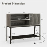 Rustic Brown Sideboard with 2 AC Outlets & 2 USB Ports, Charging Buffet Cabinet with Wine Rack- Gray - Image 4