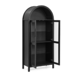 A high arched storage cabinet with a lamp, a modern retro-style wooden storage cabinet with adjustable glass partitions, suitable for use as a multi-functional cabinet in kitchens-Black - Image 5