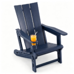 Blue Weatherproof HDPE Outdoor Adirondack Chair, 330LBS Capacity Ergonomic Patio Lounge Chair with Built-in Cup Holder, Snap-Together Tool-Free Assembly for Poolside Backyard - Image 3