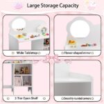 Kids Vanity Table with Mirror and Chair, Wooden Children's Dressing Makeup Desk with Storage Shelves, Study and Activity Table for Girls and Boys, Playroom Bedroom Furniture - White - Image 12