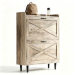 2-Drawer Top-Mounted Barn Door Shoe Cabinet Melamine Board Embossed MDF Shoe Cabinet 31.61*9.45*39.37in Washed Ash - Image 2
