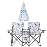 Portable Outdoor 2-Seat Folding Chair with Removable Sun Umbrella Coconut Tree - Image 12