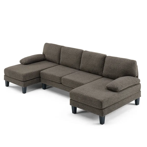 U-Shaped Convertible Sectional Sofa with 2 Chaise Lounges, 4-Seater Modular Couch with Removable & Washable Chenille Covers, 111.4" L x 48.4" D x 33.1" H L-Shaped Couches for Living Room Apartment, Heavy Duty Plastic Legs, Deep Brown
