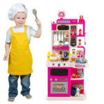 Pink Kids Corner Play Kitchen with Realistic Sounds, Lights & Steam, 95PCS Accessories Pretend Cooking Set for Ages 3+ - Image 2