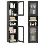 67" Tall Slim Bathroom Storage Cabinet with Fluted Doors, Adjustable Shelf Freestanding Narrow Organizer - Black