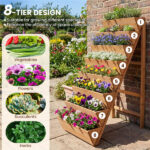 8-Tier Vertical Raised Garden Bed, 40" x 24" x 59" Fir Wood Ladder Planter Stand for Vegetables Herbs Flowers - Image 7