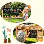 Natural Fir Wood Kids Outdoor Mud Kitchen Playset with Stainless Steel Sink & Stoves, Pretend Play Cooking Toy with Storage Hooks for Toddlers 3+ - Image 5