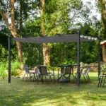 143.1" x 101.4" Retractable Canopy Metal Pergola, Heavy Duty Powder Coated Iron Frame Patio Pergola with Adjustable PA Coated Oxford Fabric Shade Canopy for Backyard Garden Lawn, Dark Gray - Image 12