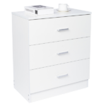 3-Drawer Tall Cabinet Particleboard Bedside Table with Textured Melamine Finish White - Image 9