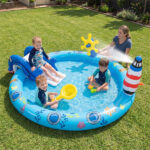 74 " Inflatable Marine Spray Pool with Shark Slide & Lighthouse Sprinkler, Kids Water Play Center for Backyard - Image 7