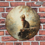 CIFbuy Vintage Tabby Cat Wall Art, "" Tabby Cat Wall Art, Wall Art, Round Kitten Plaque with Waterfall Stream TikTok, Temu Self-pickup Logireics - Image 8