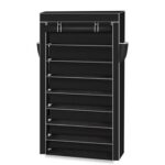 Espresso Entryway Wall Mounted Coat Rack with 4 Dual Hooks Living Room Wooden Storage Shelf - Image 7