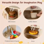 Kids Wooden Play Kitchen with Realistic Lights & Sounds, Pretend Ice Maker & Accessories for Toddlers - Image 9