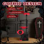 53" Large Cat Tree, Gothic Cat Tower with Padded Perch, Spacious Condo, Comfy Hammock, Scratching Post, Hanging Toy for Indoor Cats, Red & Black - Image 7