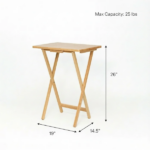 5-Piece Rubberwood Folding TV Tray Table Set of 4 with Storage Rack, Natural - Image 4