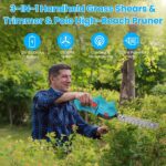 3 In 1 Multifunctional Mini Hedge Trimmer & Grass Shear Electric Cordless Handheld Hedge Trimmer with 90° Rotatable Head Telescopic Extension Pole Gloves Goggles 2Pcs 21V Batteries - Image 4