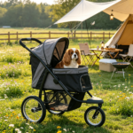 Gray 3-Wheel Pet Stroller – for Small & Medium Dogs, Adjustable Canopy, Safety Tether, Storage Basket - Image 7