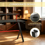 47 Inch Black Gaming Desk with Elevated Monitor Shelf Rotatable Cup Holder And Headphone Hook Racing Computer Workstation for Home Office - Image 6