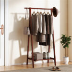 Solid Rubber Wood Folding Coat Rack, A-Frame Standing Clothes Rack with Bottom Storage Shelf - Image 8