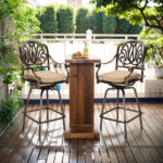 Outdoor Swivel Bar Stools Set of 2, Cast Aluminum Patio Bar Height Chairs, All-Weather Bar Dining Chairs Outdoor Swivel Chairs Furniture (Elizabethan Back) - Image 11