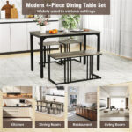 4-Piece Dining Table Set with Bench & 2 Stools, Space-Saving Nested Design, Oak - Image 9