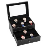 Watch Box 20 Mens Case Glass Top Display Organizer Lockable Black - Image 8
