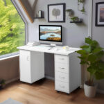 Double Edged Manicure Nail Table with Drawer White - Image 2