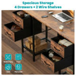 55 Inch Computer Desk with 4 Drawers, Office Desk with Mesh Shelf, Gaming Desk, Writing Work Desk , Large Storage, Rust - Image 5