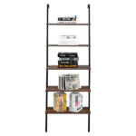 Industrial Wall Mounted Bookcase 5-Tier Open Ladder Shelf Bookshelf with Metal Frame, 23.6" L x 11.8" W x 70.9" H - Image 14