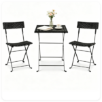3 Piece Folding PE Rattan Bistro Set, Black Wicker Patio Dining Set with 1 Coffee Table & 2 Ergonomic Chairs, Foldable Outdoor Furniture for Garden Backyard Poolside