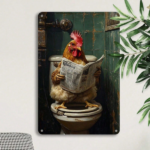 CIFbuy 1pc Vintage Tin Sign Humorous Rooster On Toilet" Reading Newspaper, 8x12in Aluminum Metal Wall Art, Metal Wall Art, Pre-Drilled Funny Garage Home On ToilikTok, On ToilikTok, t Self-pickup Logiopics - Image 4