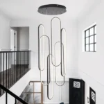 High Ceiling Chandelier Modern LED Ring Pendant Light 3 Color Dimmable Black Chandeliers Contemporary 157in Hanging Light Fixture with Remote Control for Foyer Entryway Staircase - Image 2