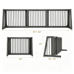 Adjustable Expandable Wooden Pet Gate 22 Inch Tall Freestanding Safety Fence, Gray Pine Wood Slide Dog Gate Easy Assembly for Home & Office Entryways - Image 2