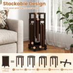 4-Piece Stackable Nesting Stools Set with Lockable Rolling Base, Solid Rubber Wood Dining Stools for Extra Seating-Walnut - Image 8