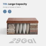 30 Inches Folding Ottoman with Storage Bench, Foot Rest Stool, End of Bed Storage Bench Upholstered, Load 660 lbs, for Living Room, Synthetic Leather, Brown (Shipment from Walmart) - Image 3