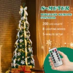 7 FT Fully Decorated Pre-lit Christmas Tree, Pop Up Artificial Xmas Tree with 200 Warm Lights Remote Control and Godlen & Silver Ornaments for Home Office Store Holiday Deco - Image 11