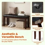 45.5" Solid Rubber Wood Entryway Bench 400LBS, PU Leather Padded Dining Bench, Multi-purpose Shoe Vanity Bed End Bench for Hall Dining Room - Image 8